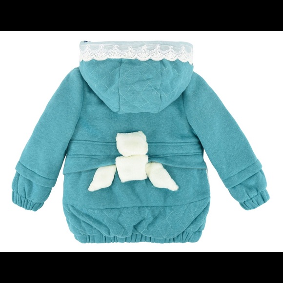 Girls Green Turquoise Felted Lace Coat (074) - Picture 2 of 4